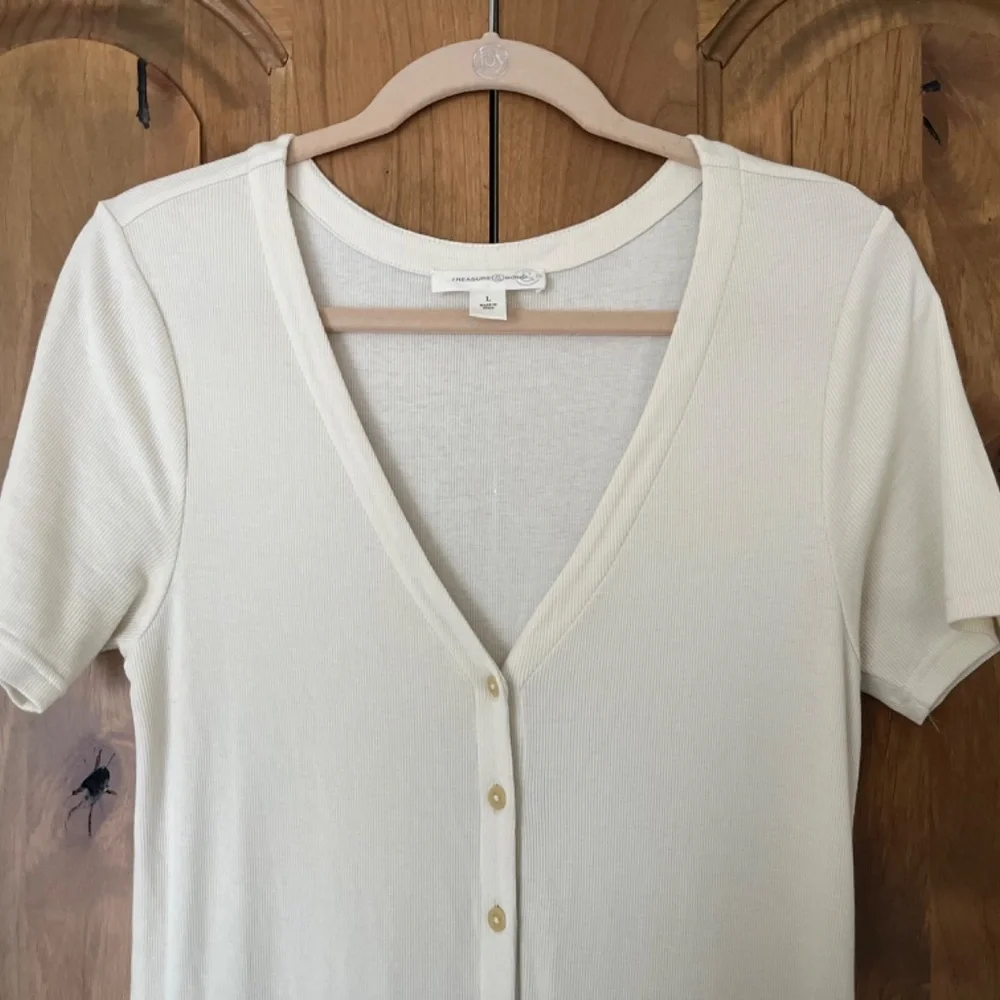 Nordstrom Treasure and Bond Button Front Rib Dress (ivory dove-large) - Picture 3 of 6